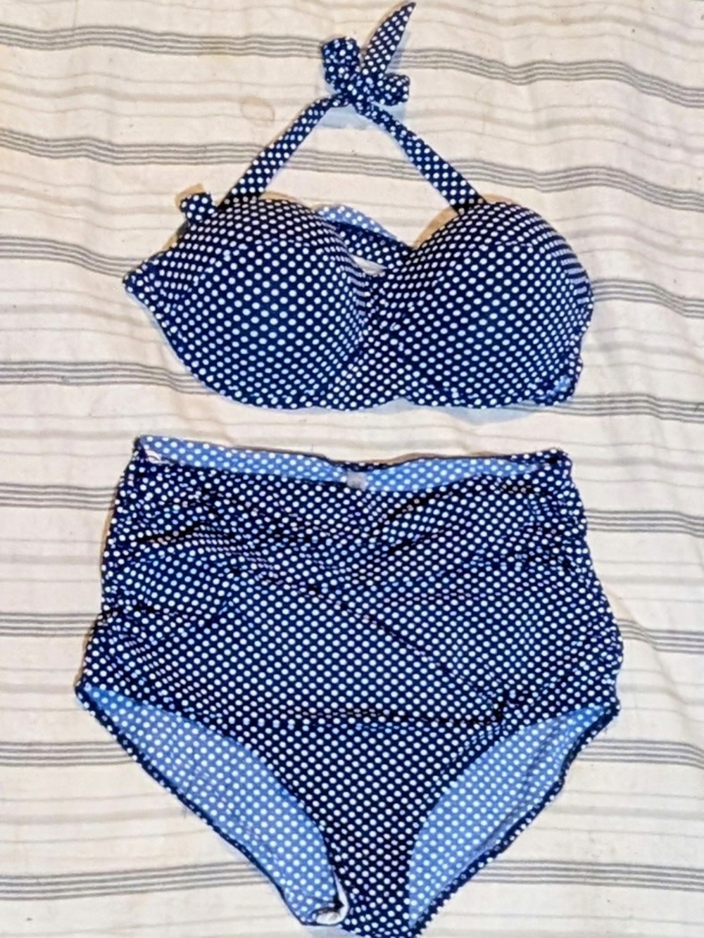 Navy and White Polka Dot High-Waist Plus Size Bikini